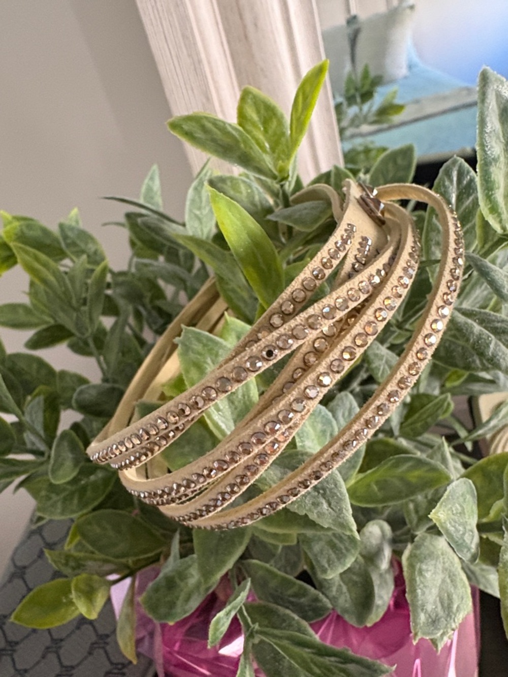 Touchstone Crystal-Embellished Triple Wrap Leather Bracelet - Golden - Picture 4 of 8